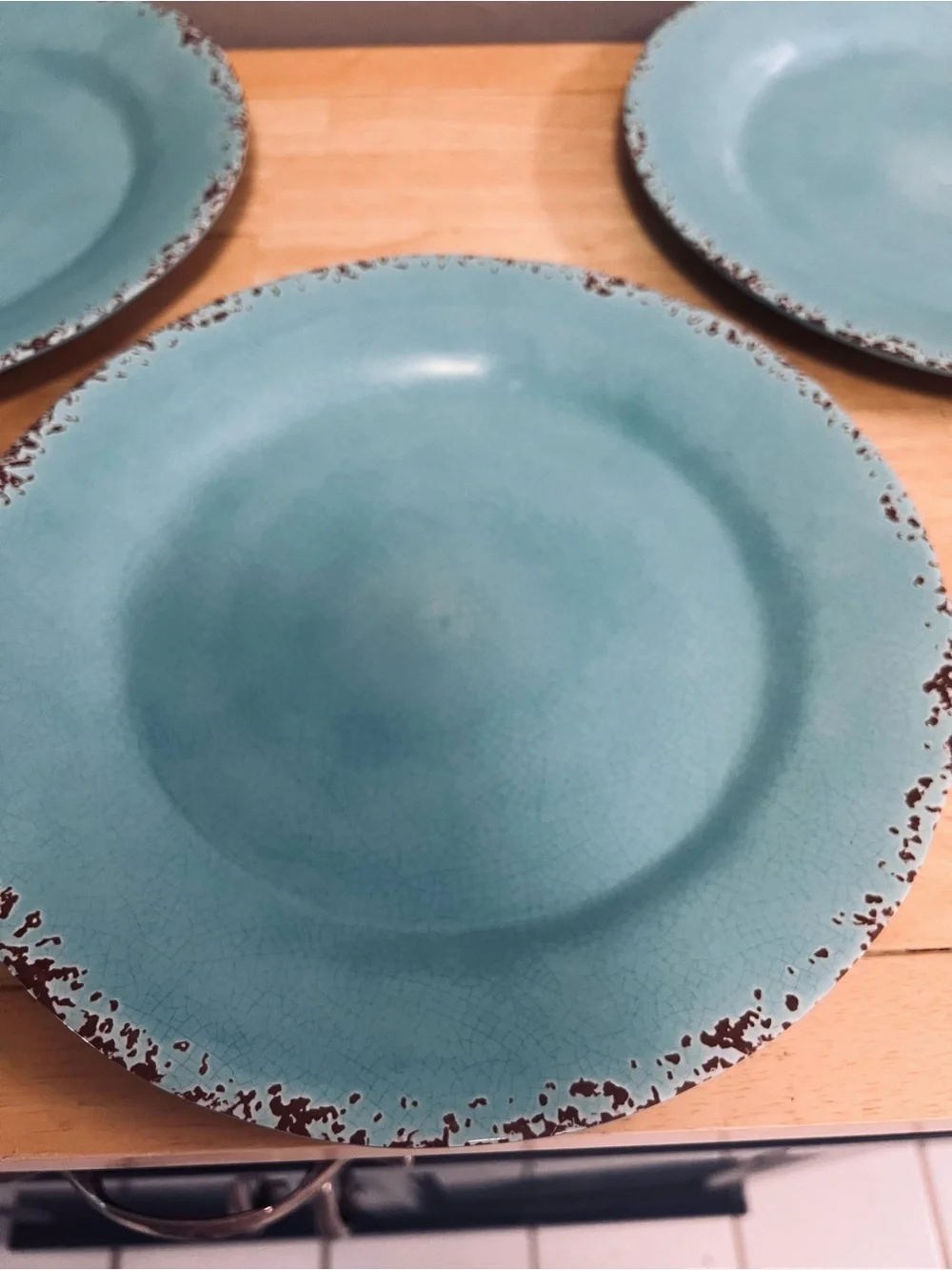 Tommy Bahama Turquoise Rustic Crackle Melamine 11” Dinner Plates set of 3